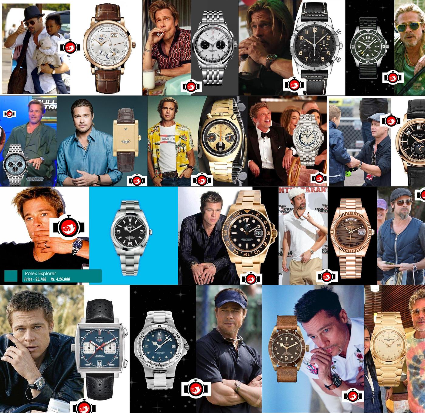 Brad Pitt's Wristwatches Over the Years - From Rolex and Patek Philippe to  Breitling — Wrist Enthusiast