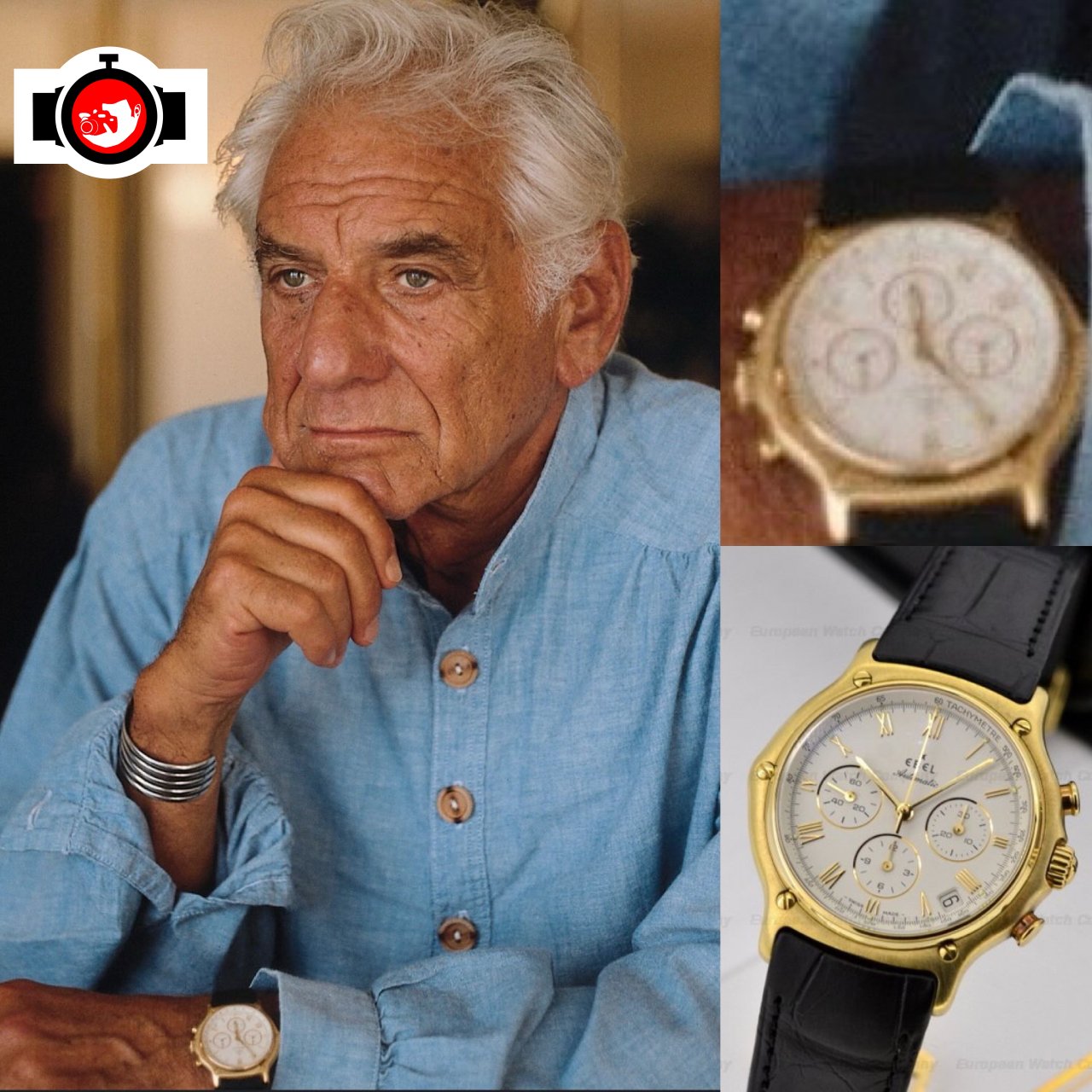 Leonard Bernstein Spotted Wearing Ebel 1911 Chronograph in 18k Yellow Gold