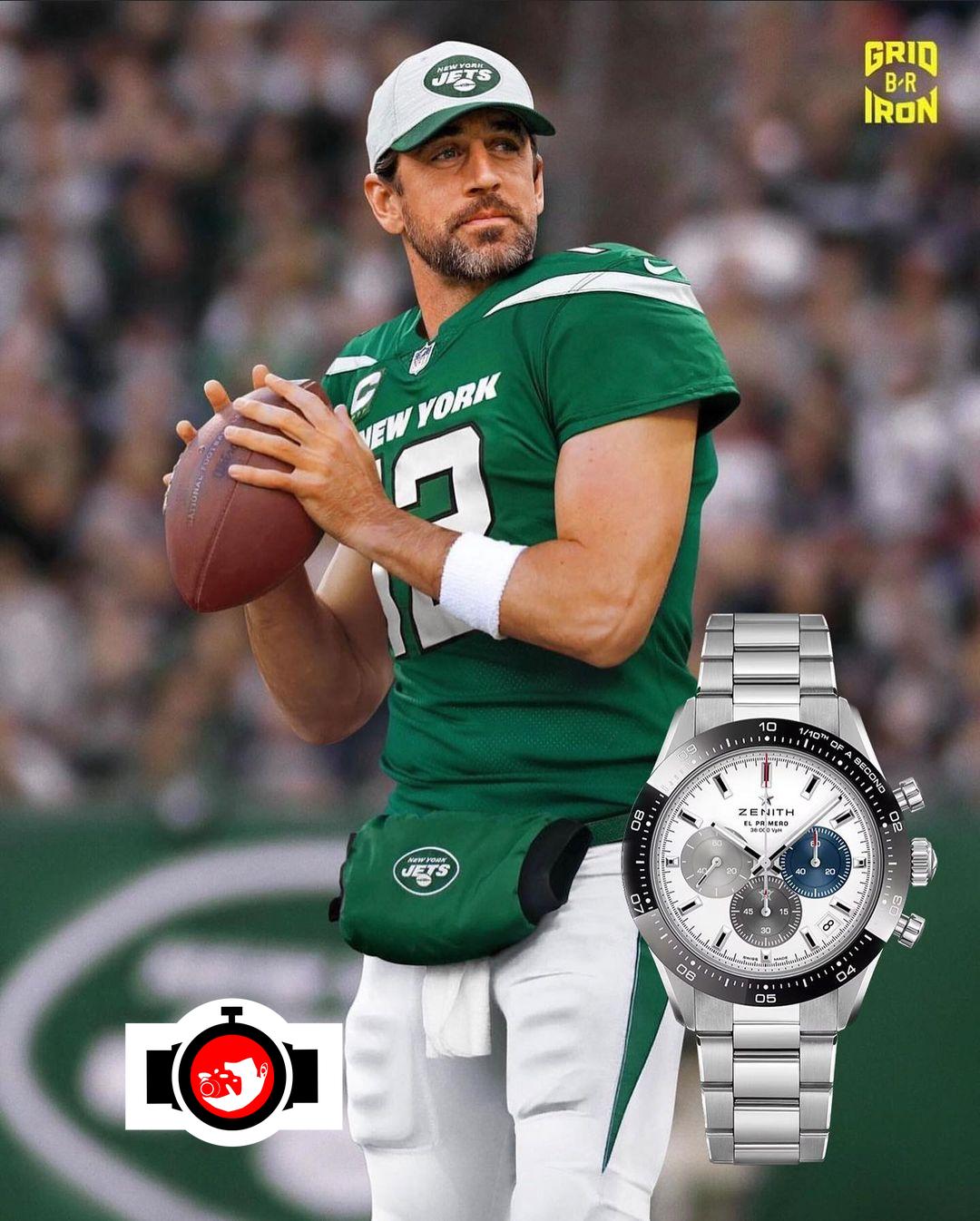 american football player Aaron Rodgers spotted wearing a Zenith 