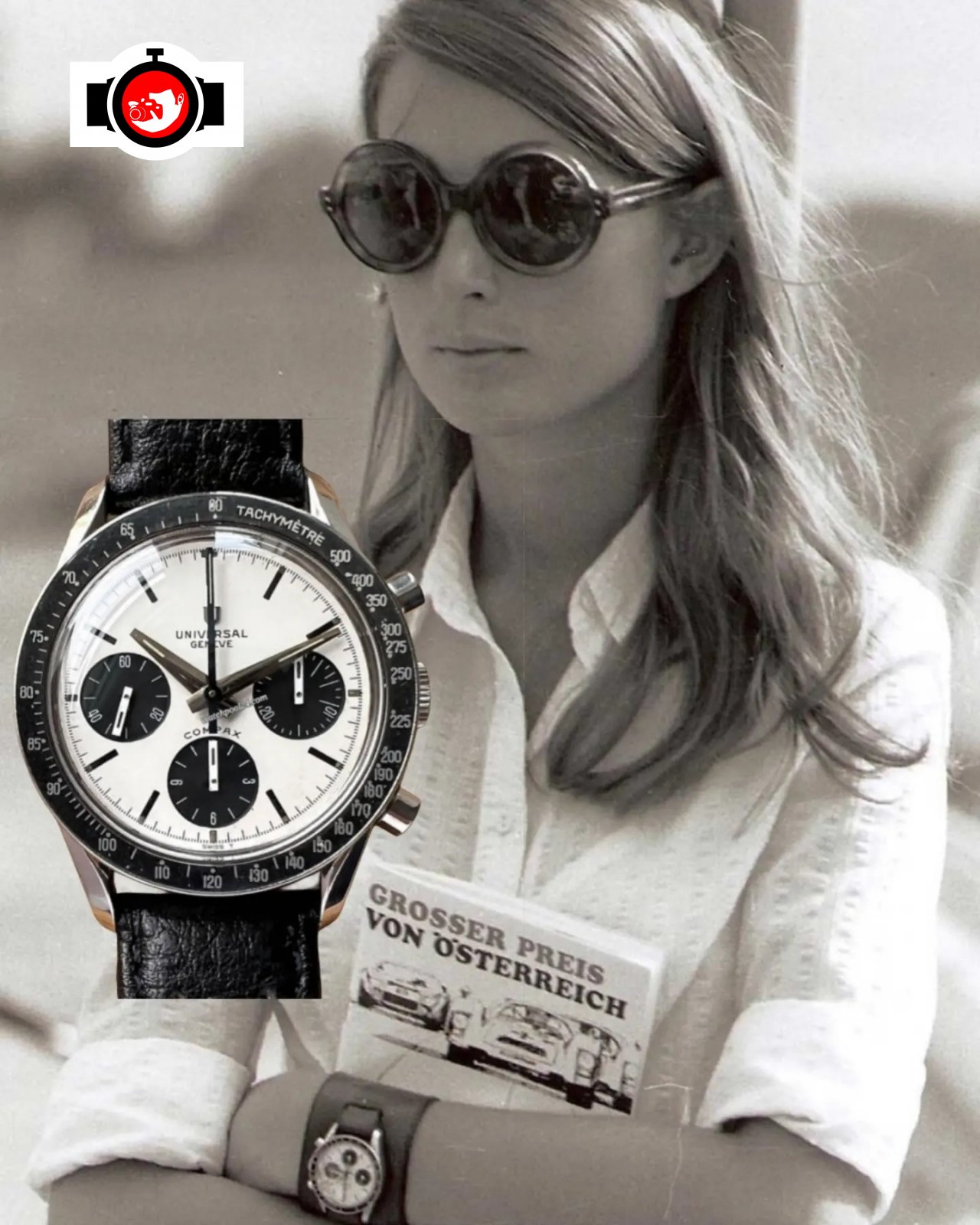 model Nina Rindt spotted wearing a Universal Genève 885103/02