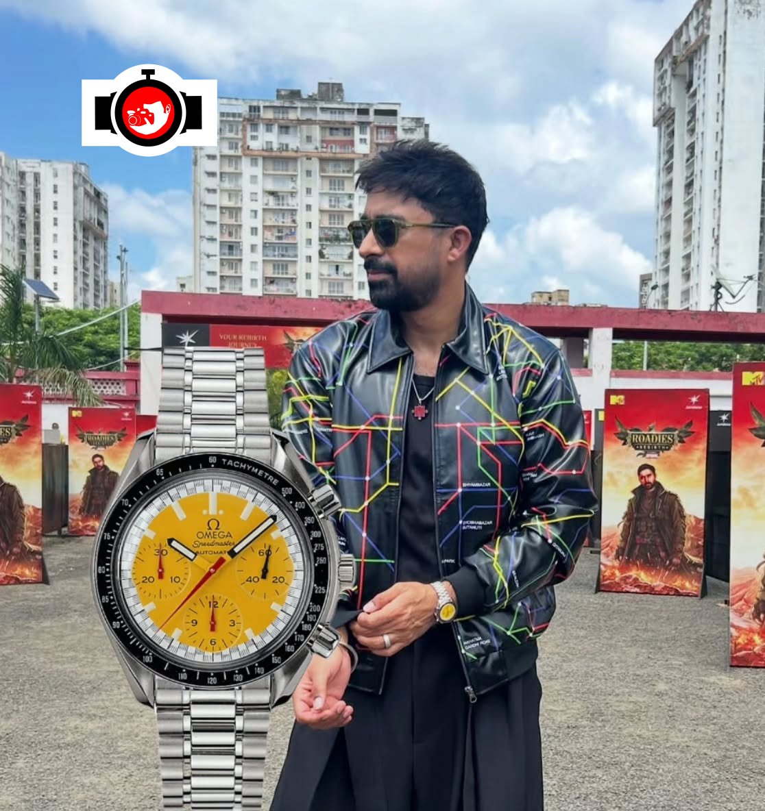 Rannvijay Singha Spotted Wearing Omega Speedmaster Reduced Schumacher Racing Edition