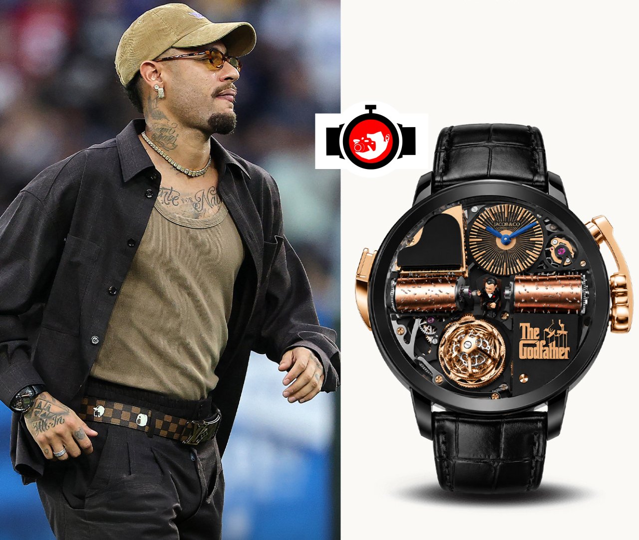 footballer Neymar Jr spotted wearing a Jacob & Co. OP110.21.AG.AB.A
