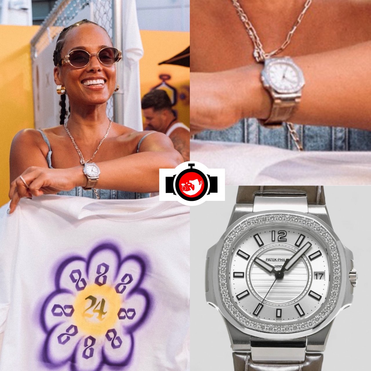singer Alicia Keys spotted wearing a Patek Philippe 7010G-001