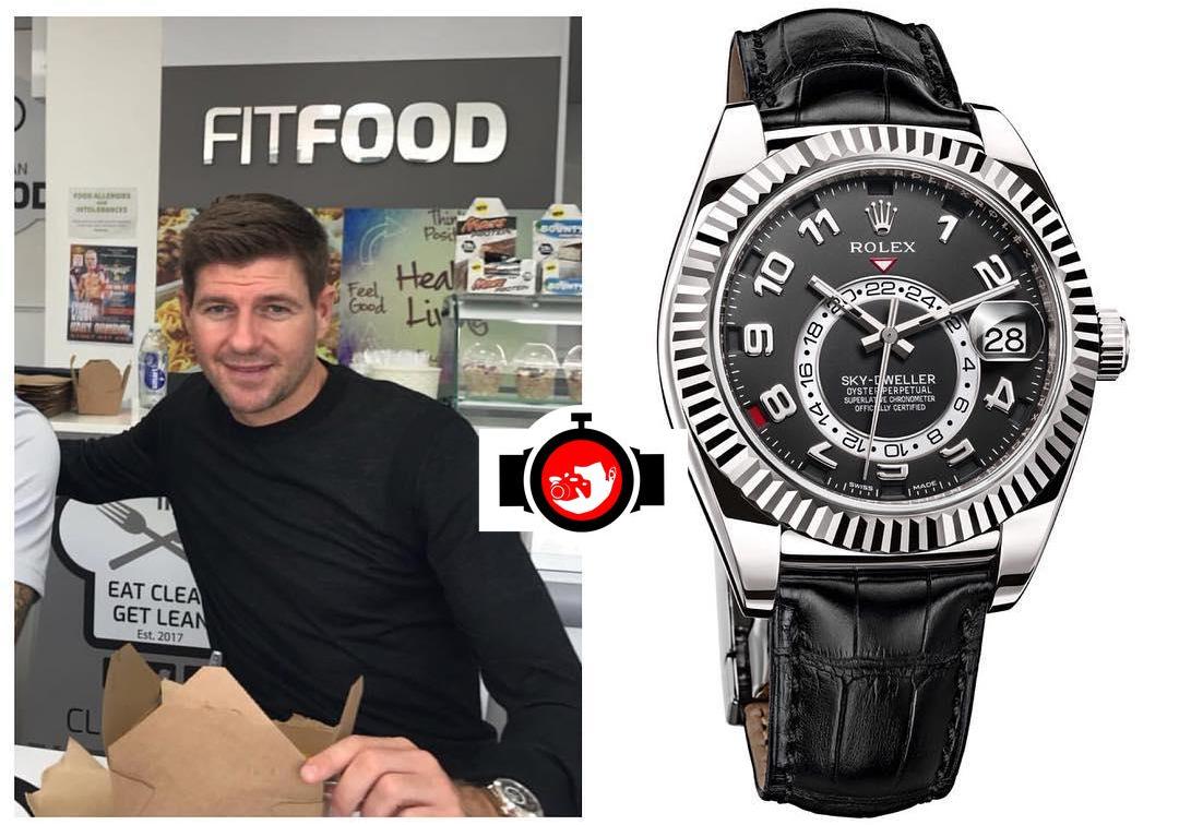 Exploring Steven Gerrard's 18KT White Gold Rolex Skydweller with a black dial