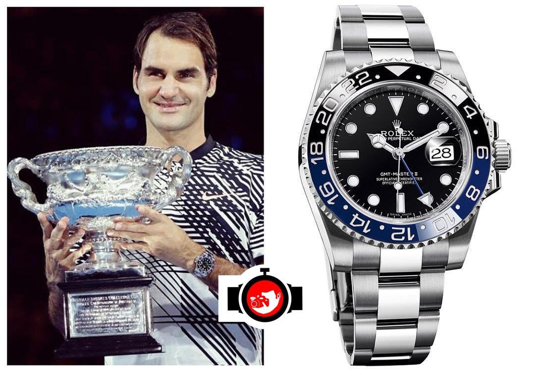 tennis player Roger Federer spotted wearing a Rolex 116710BLNR