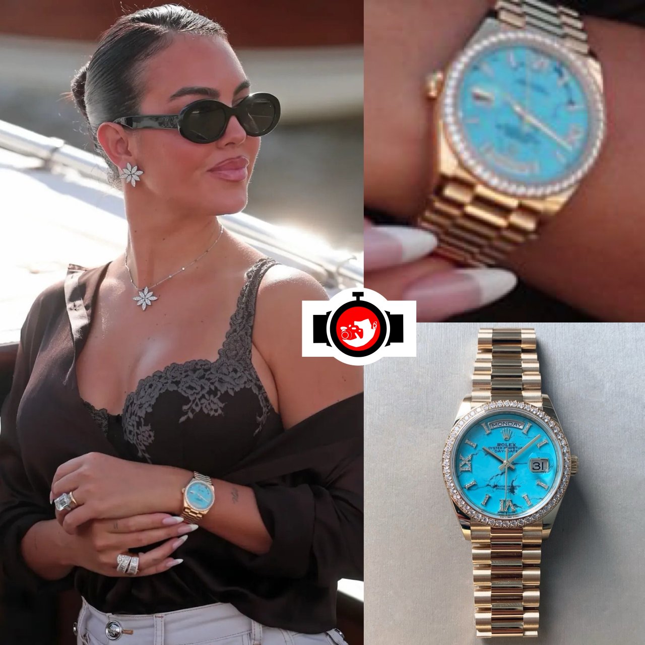 model Georgina Rodríguez spotted wearing a Rolex 128348RBR-0037