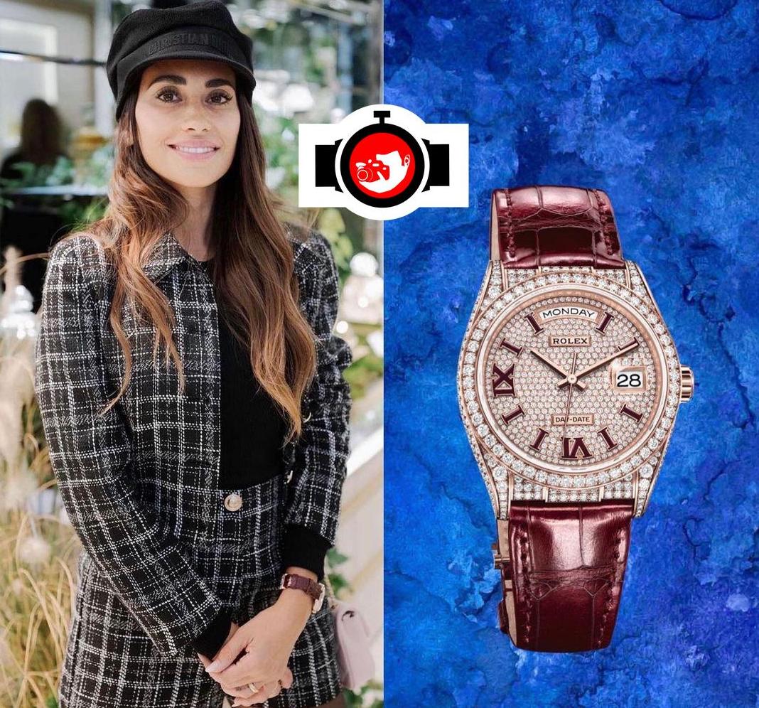 Antonela Roccuzzo's Impressive Watch Collection: A Closer Look at Her 36 mm Rolex Day-Date Featuring a Red-White Dial