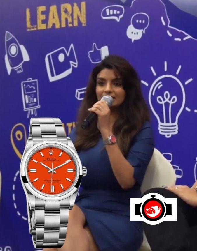 model Anveshi Jain spotted wearing a Rolex 124300