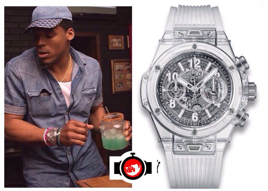american football player Cameron Newton spotted wearing a Hublot 411.JX.4802.RT