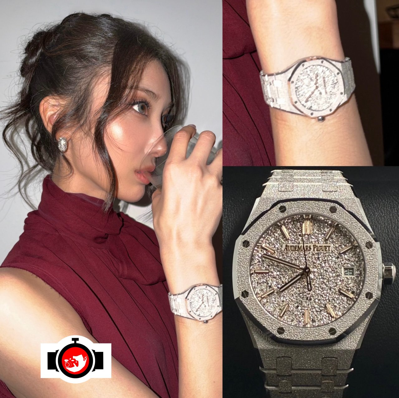 Ejae Spotted Wearing Audemars Piguet Royal Oak 34mm in Frosted White Gold at Paris Fashion Week