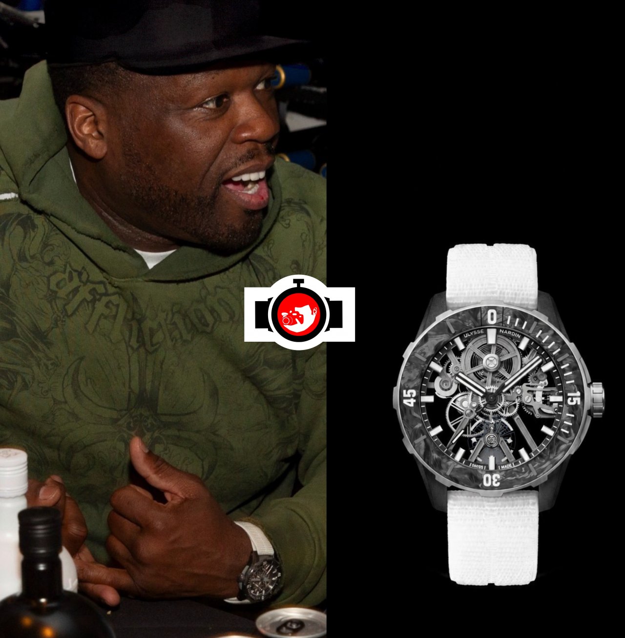 rapper 50 Cent spotted wearing a Ulysse Nardin 3203-500LE-3/93-HAMMER