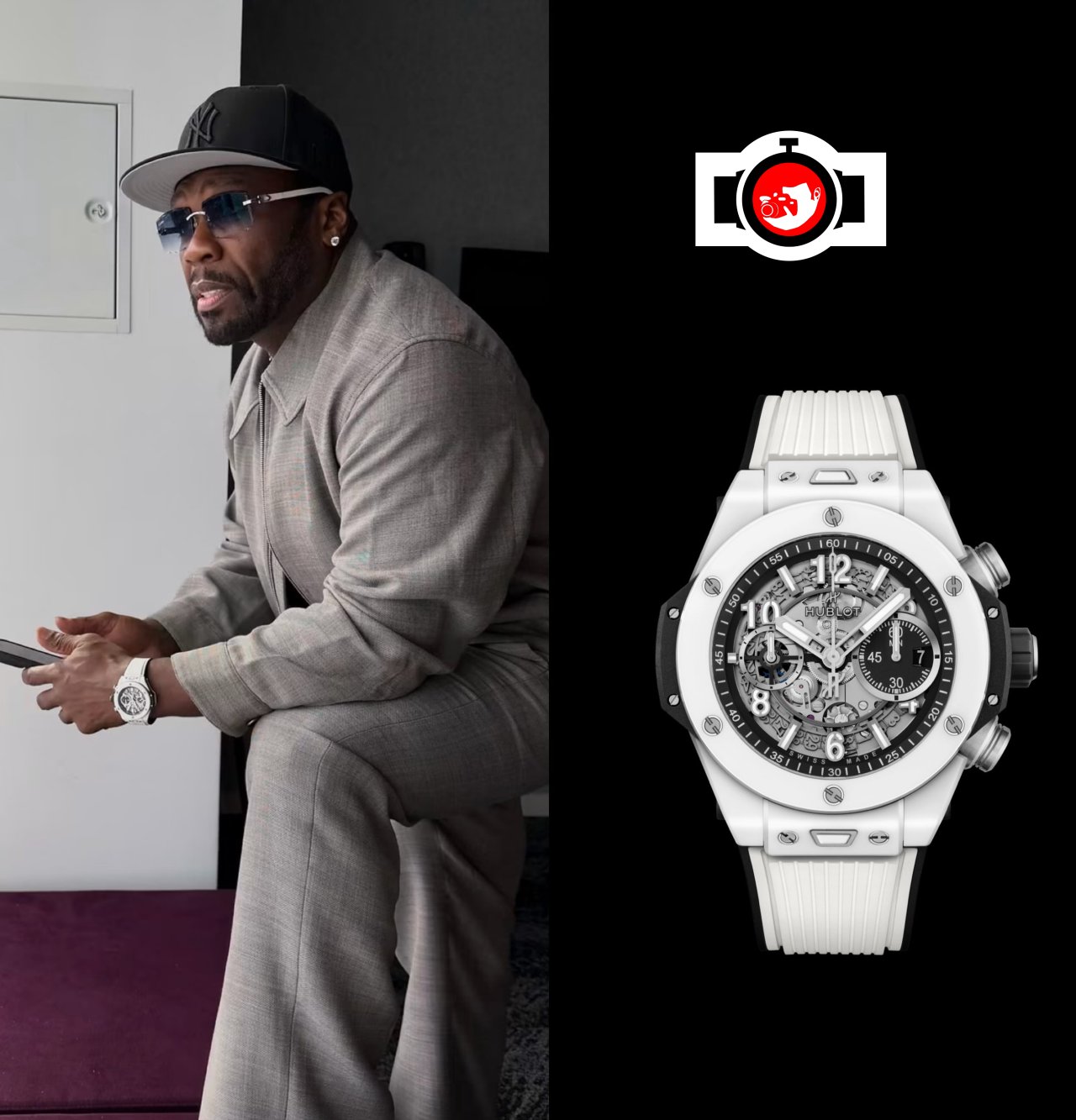 rapper 50 Cent spotted wearing a Hublot 411.HX.1170.HX