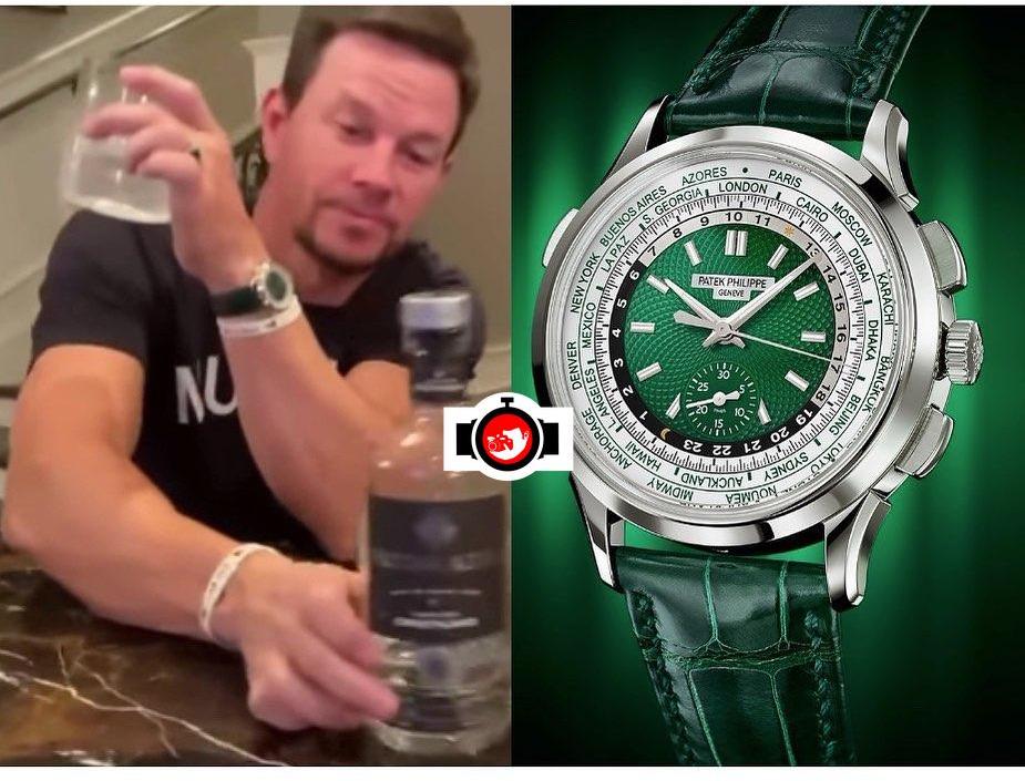 Mark Wahlberg's Opulent Watch Collection: The Platinum Patek Philippe Time Flyback Chronograph With a Green Dial and Green Alligator Bracelet
