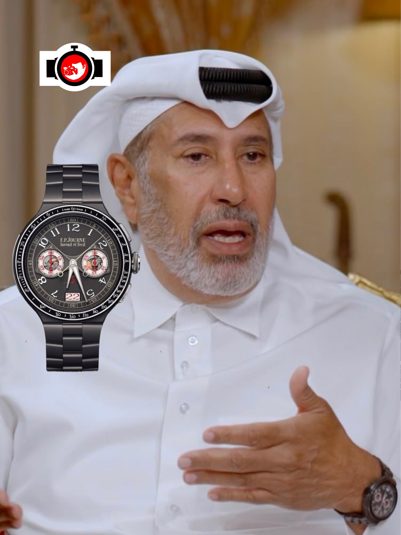 politician Hamad bin Jassim Al Thani spotted wearing a F.P. Journe Chronometre Monopoussoir Rattrapante