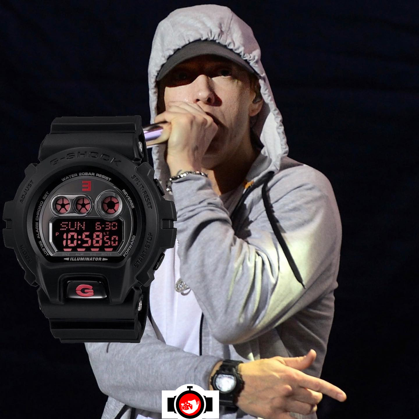 rapper Eminem spotted wearing a Casio X6900MNM-1ER