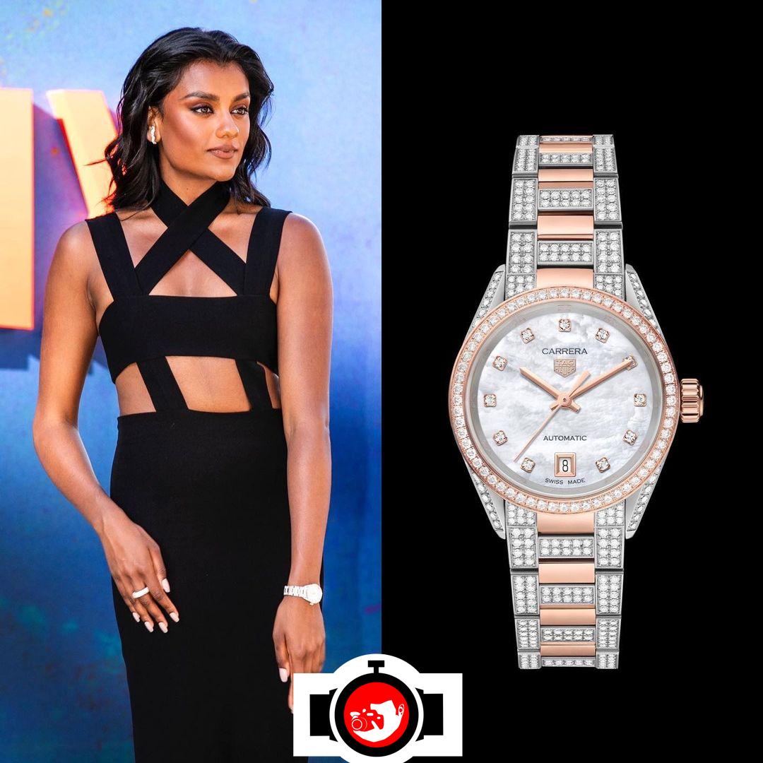 actor Simone Ashley spotted wearing a Tag Heuer 