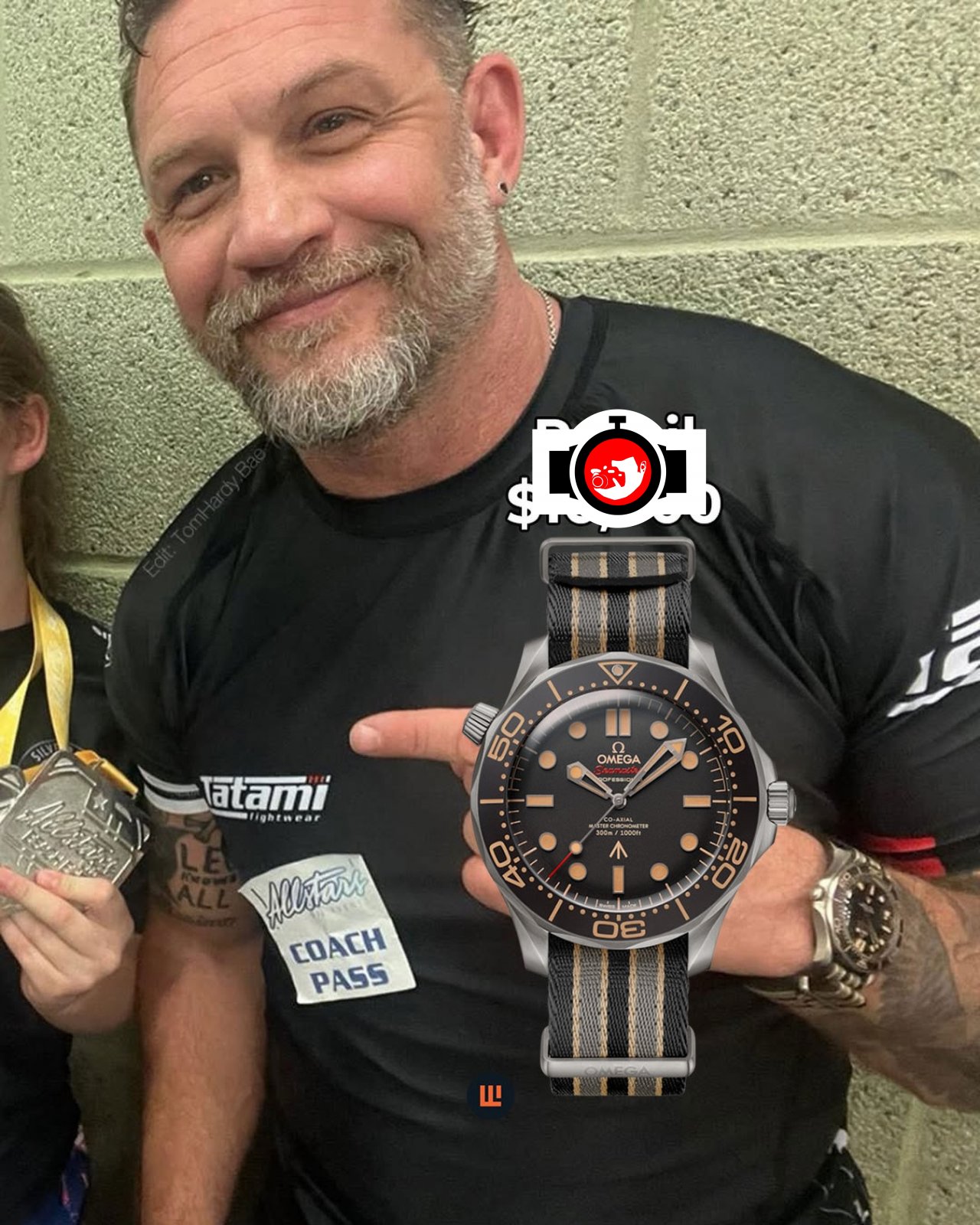 actor Tom Hardy spotted wearing a Omega 210.92.42.20.01.001