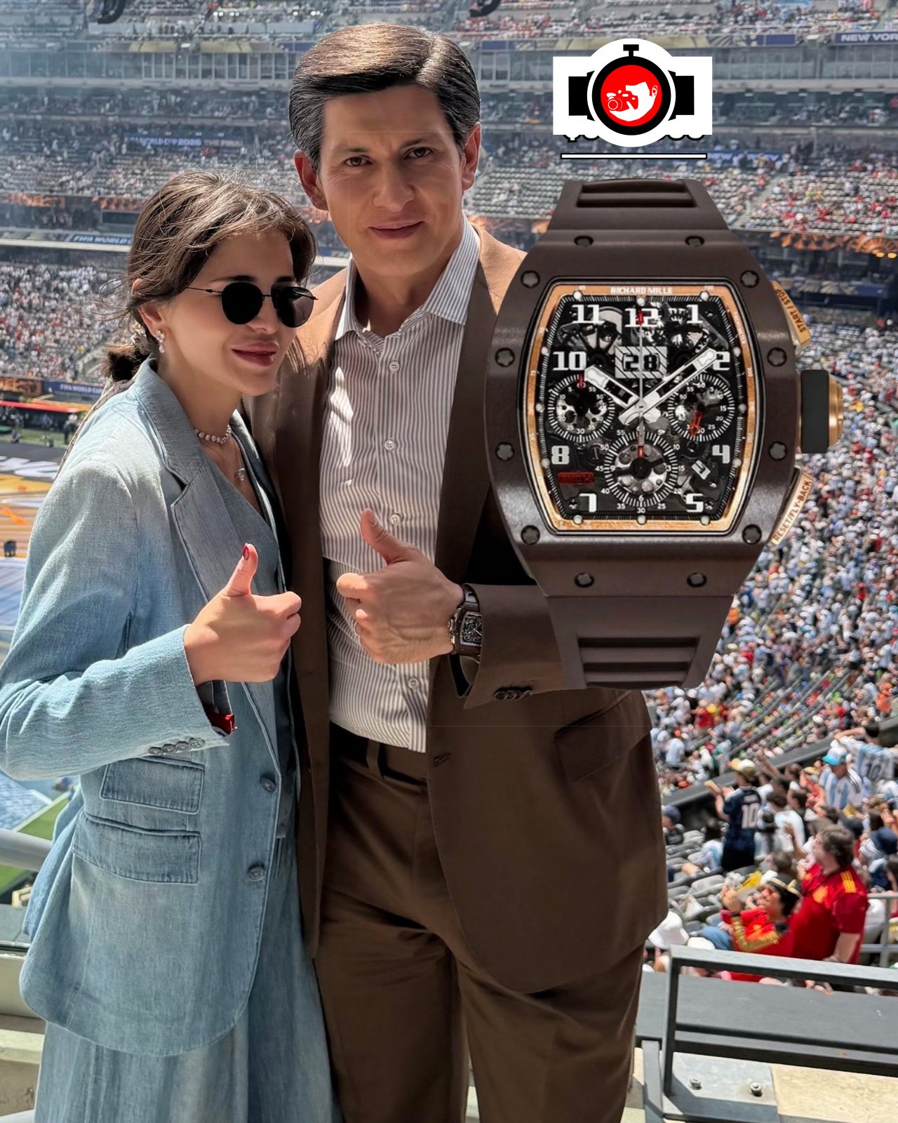 Otabek Umarov Spotted Wearing Richard Mille RM 011 in Brown Ceramic at FIFA World Cup Final
