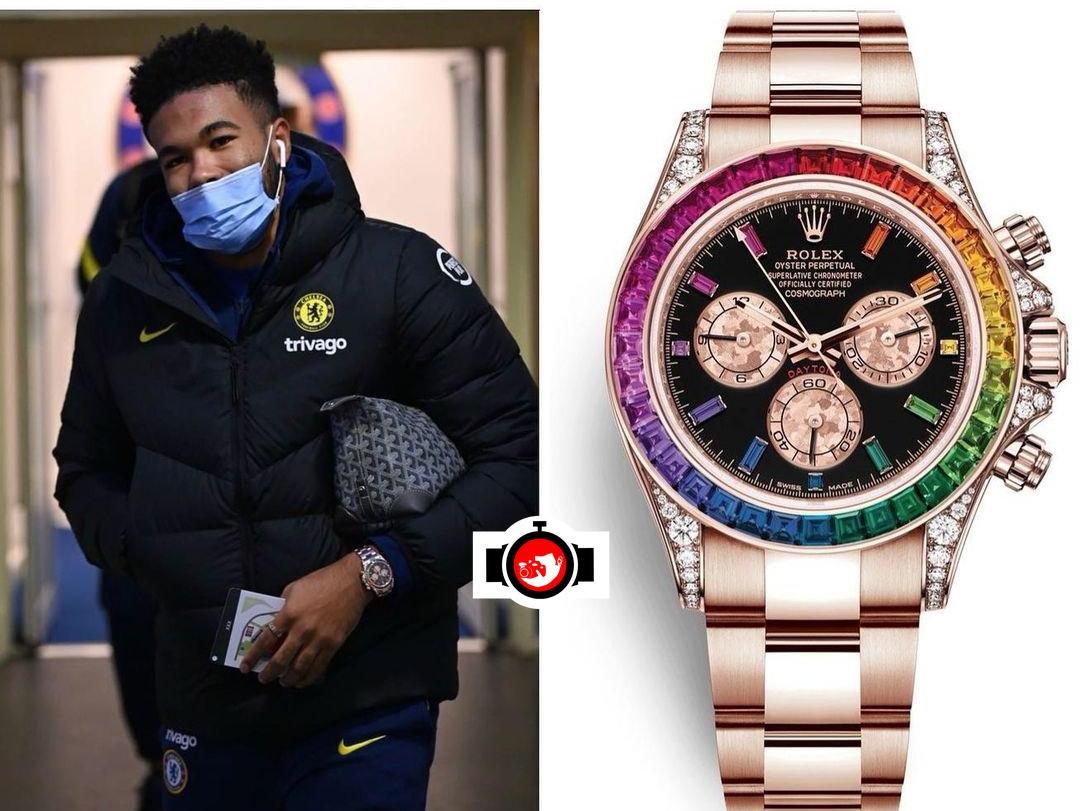 footballer Reece James spotted wearing a Rolex 116595RBOW