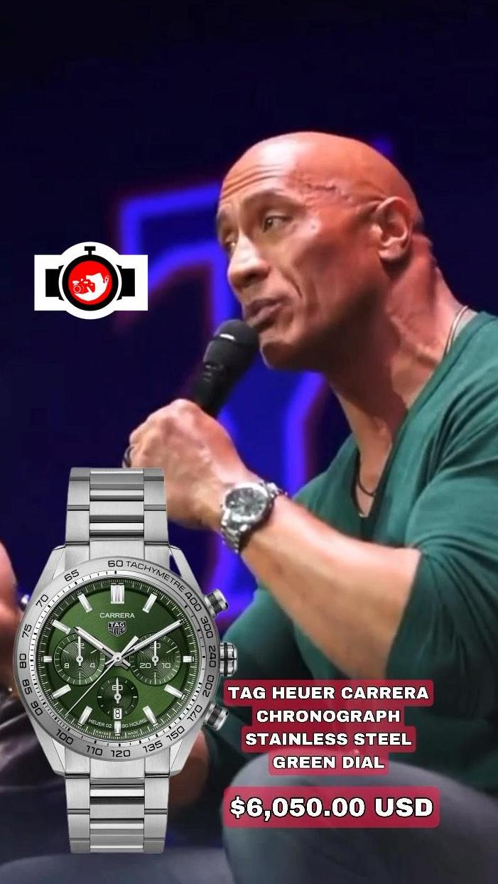 actor Dwayne The Rock Johnson spotted wearing a Tag Heuer CBN2A10.BA0643
