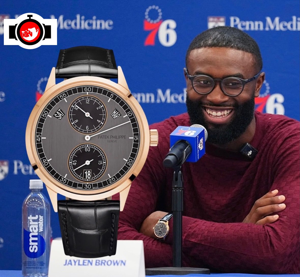 Jaylen Brown Wears Patek Philippe Ref. 5235R Rose Gold Regulator at Philadelphia 76ers Press Conference