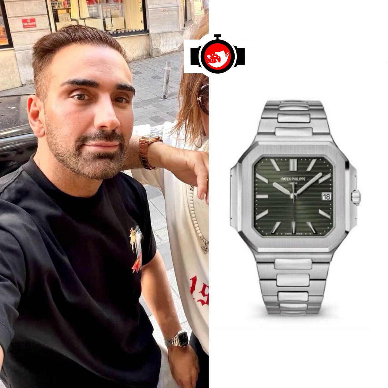 Nikos Koklonis Spotted Wearing Patek Philippe Aquanaut Ref. 5821/1A in Olive Green