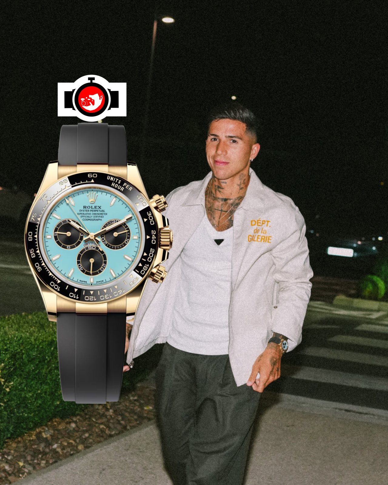 footballer Enzo Fernández spotted wearing a Rolex 126518LN