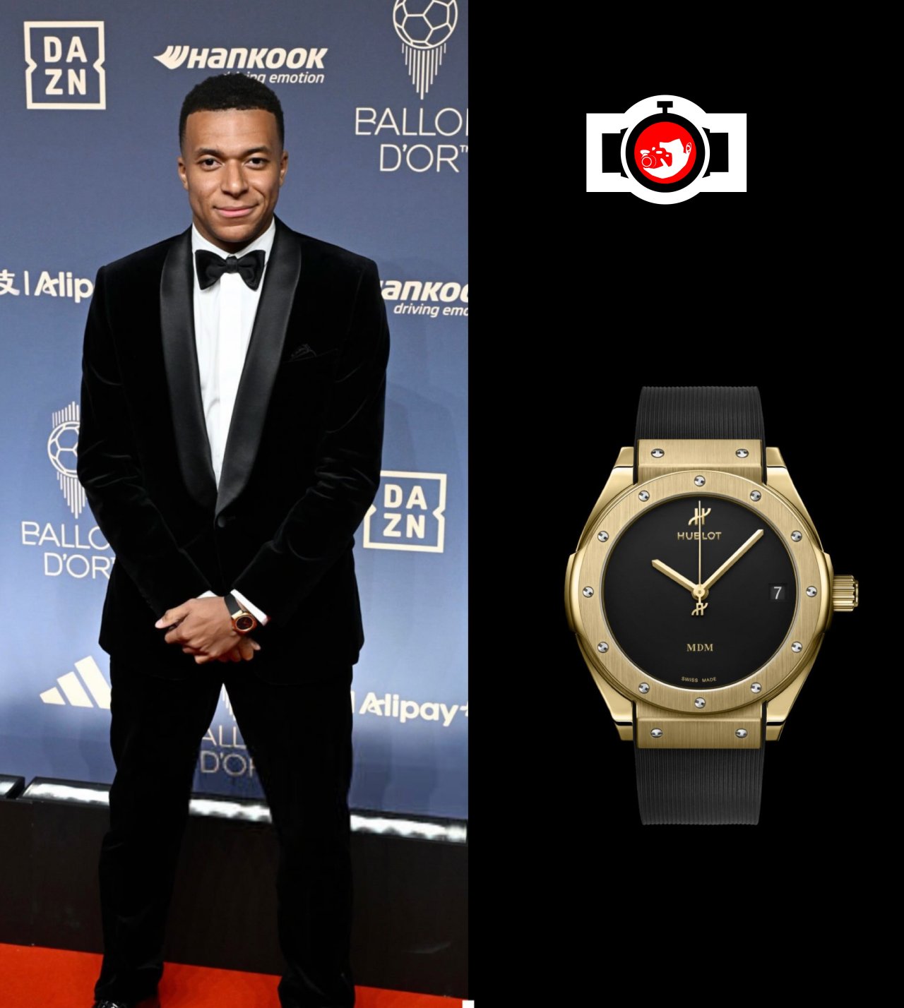 footballer Kylian Mbappé spotted wearing a Hublot 521.CM.1771.RX