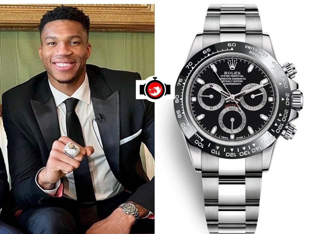 basketball player Giannis Antetokounmpo spotted wearing a Rolex 116500