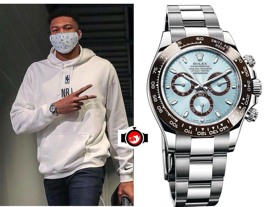basketball player Giannis Antetokounmpo spotted wearing a Rolex 116506