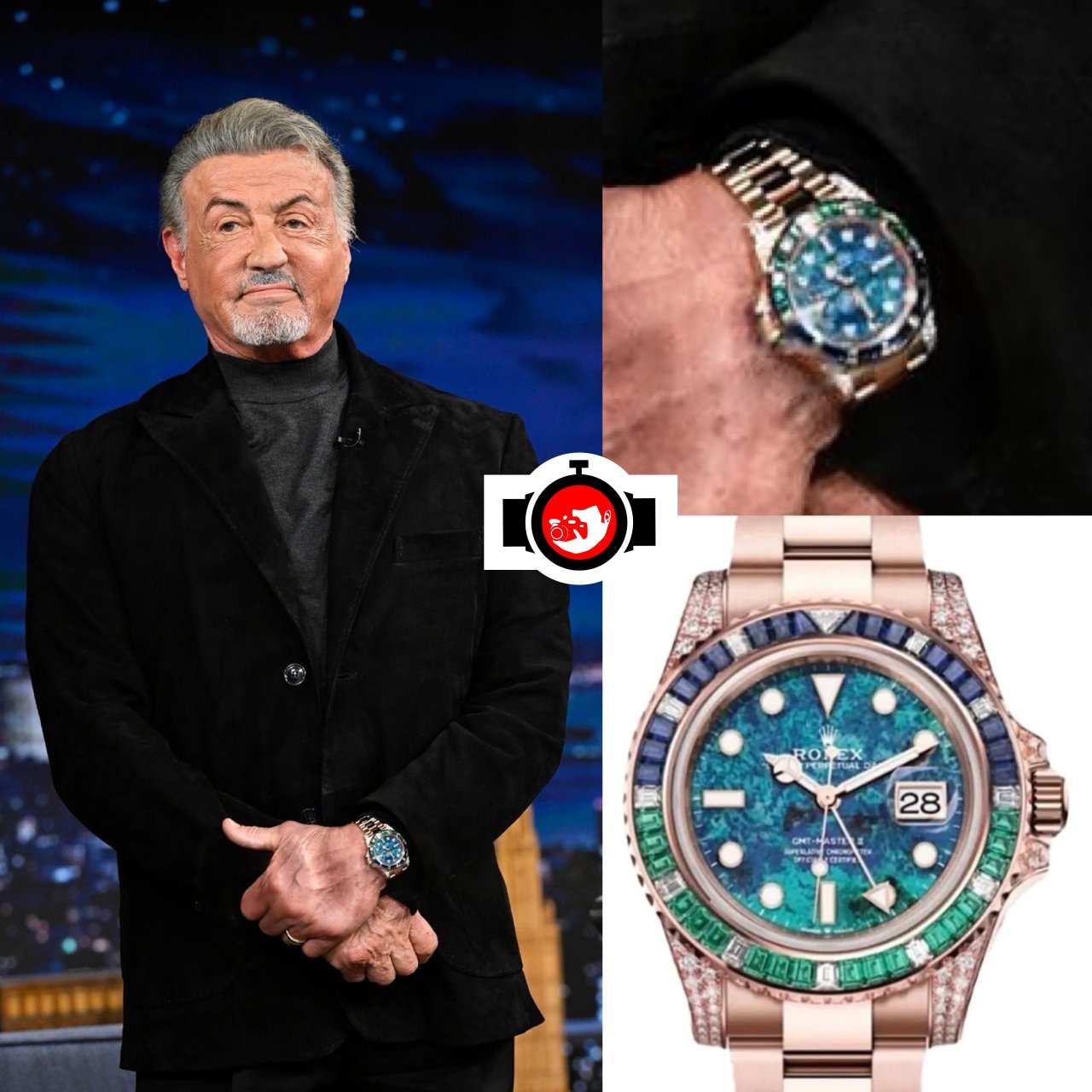 actor Sylvester Stallone spotted wearing a Rolex 126755EMSA-0003