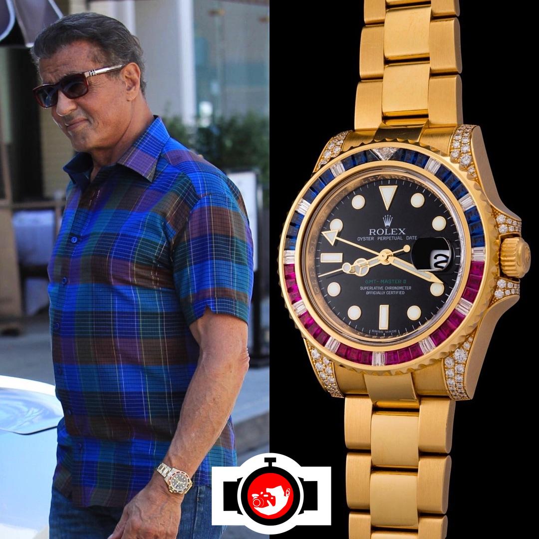actor Sylvester Stallone spotted wearing a Rolex 116758SARU