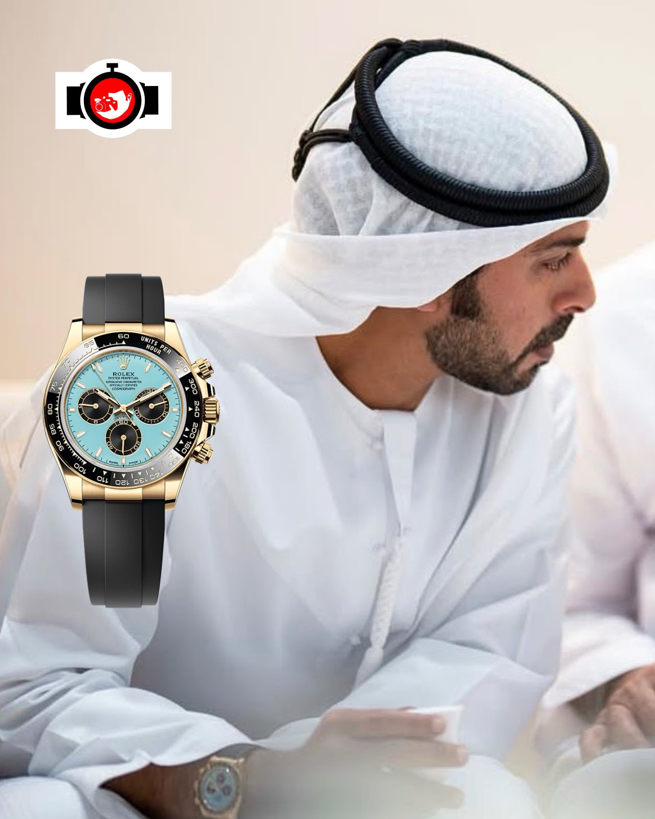 Sheikh Khalifa bin Tahnoon bin Mohamed Al Nahyan Spotted Wearing Rolex Cosmograph Daytona in Yellow Gold