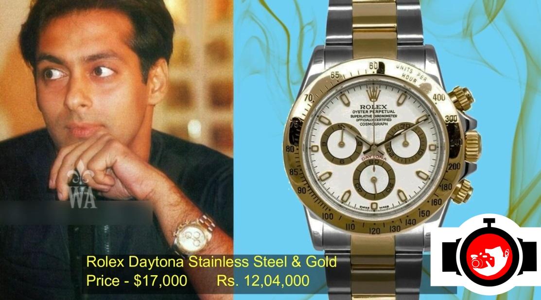 Salman Khan, the popular Indian actor, is known for his love for luxury watches. One of the most prized items in his vast collection is his Rolex Daytona in Stainless Steel and Gold. Released in 2000, this timepiece features a sleek black dial and a tachymeter bezel in gold. The combination of stainless steel and gold is a classic and unmatched blend of elegance and strength.