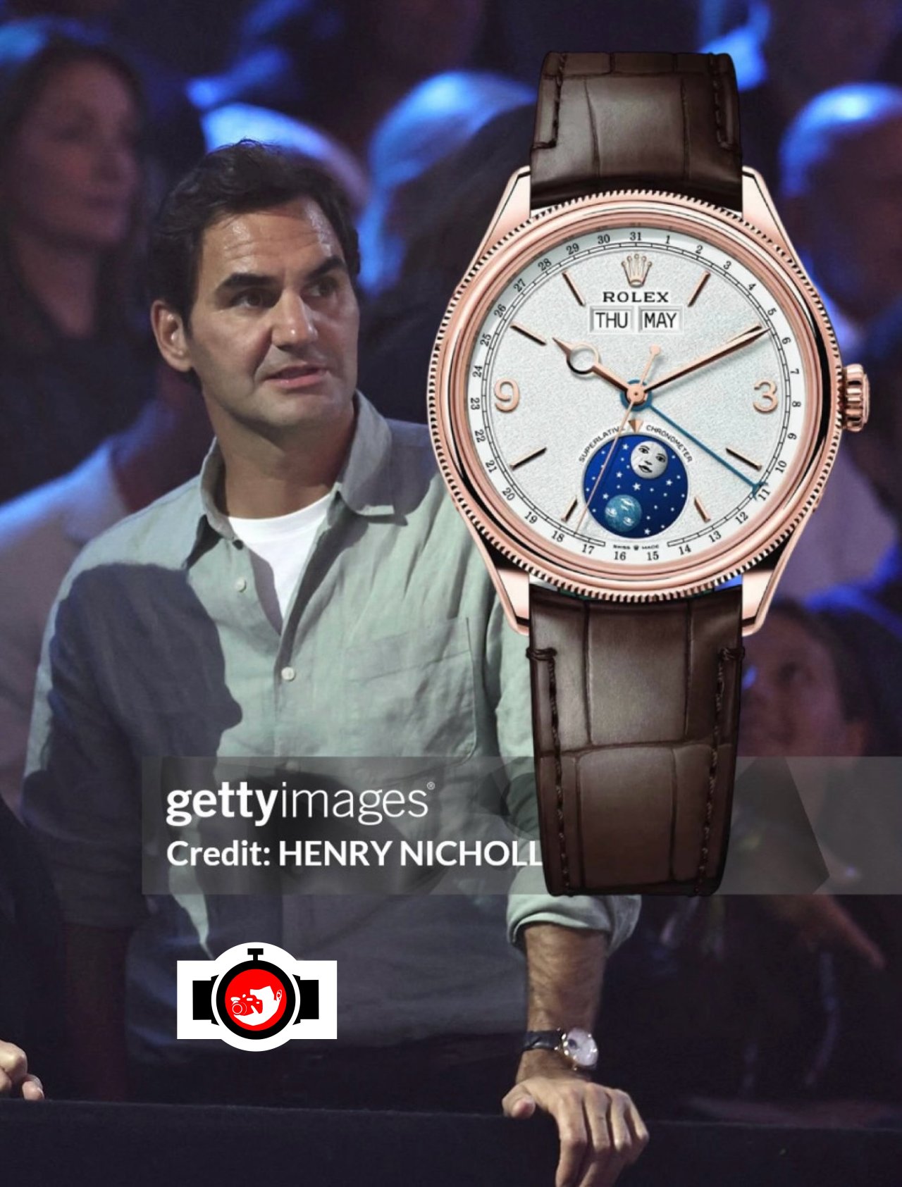tennis player Roger Federer spotted wearing a Rolex 50655
