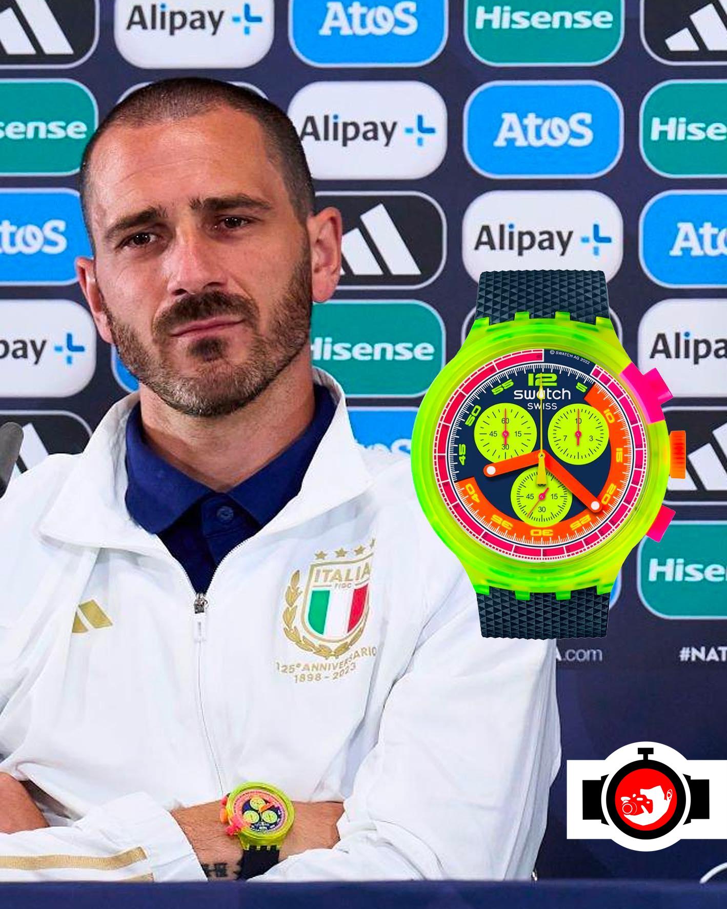 footballer Leonardo Bonucci spotted wearing a Swatch SB06J100