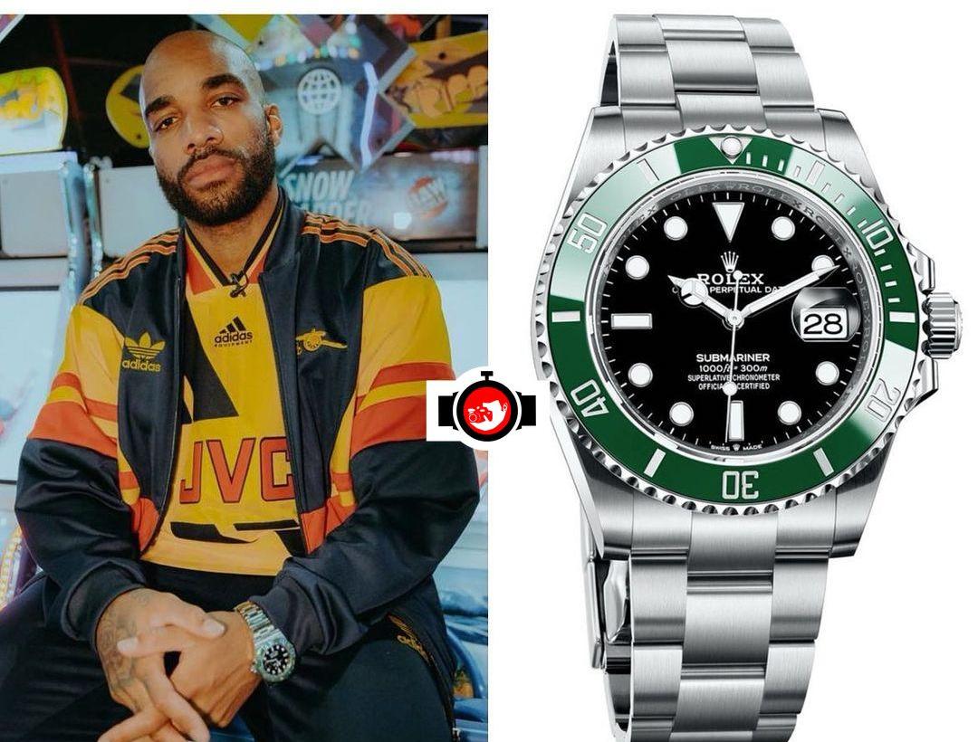 Alexandre Lacazette's Illustrious Collection: The Stainless Steel Rolex Submariner With a Ceramic Green Bezel and Black Dial