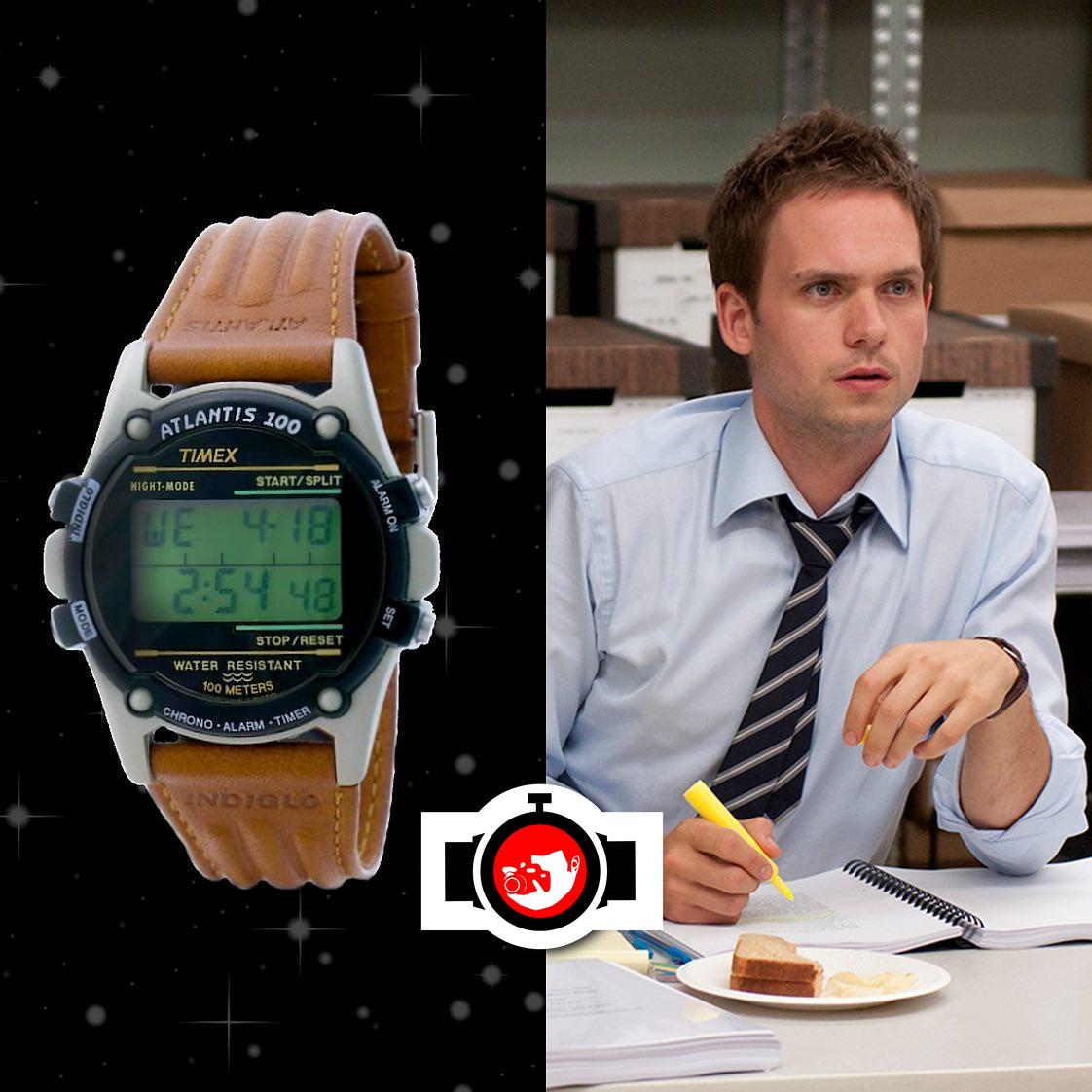 actor Patrick J. Adams spotted wearing a Timex T77512