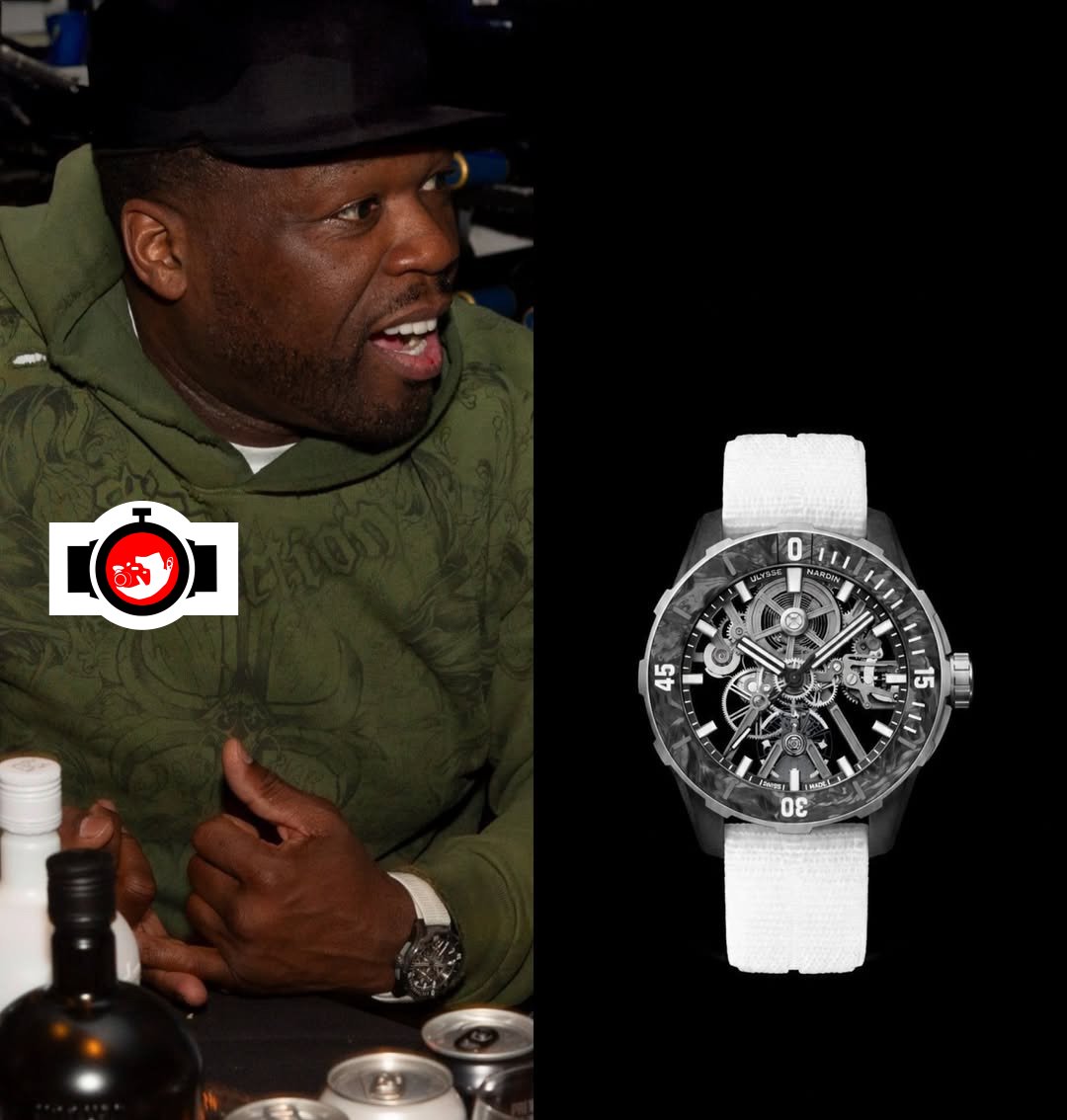 rapper 50 Cent spotted wearing a Ulysse Nardin 3203-500LE-3/93-HAMMER