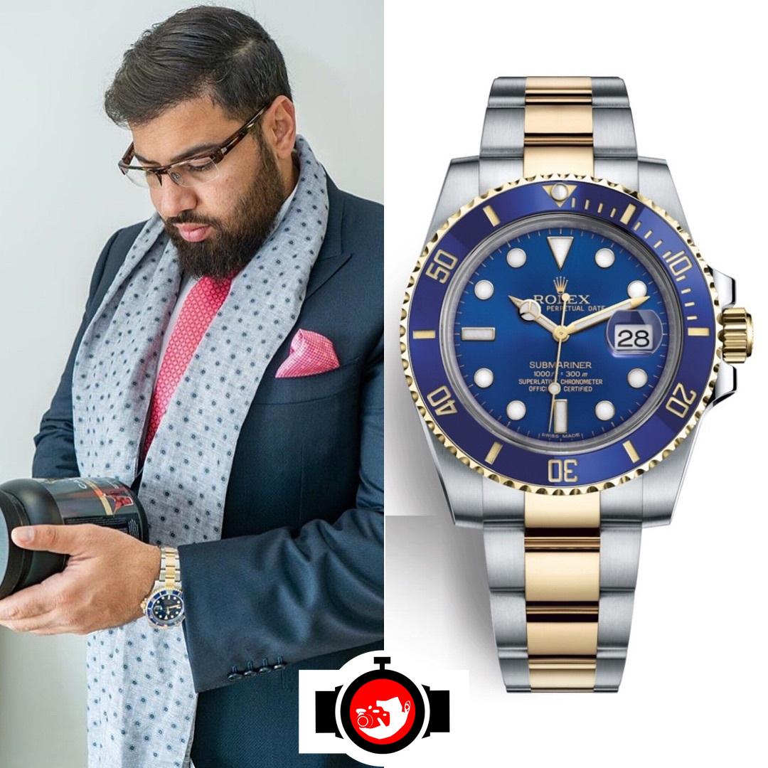 Adel Wawan's 18K Yellow Gold and Stainless Steel Rolex Submariner with Blue Dial and Bezel