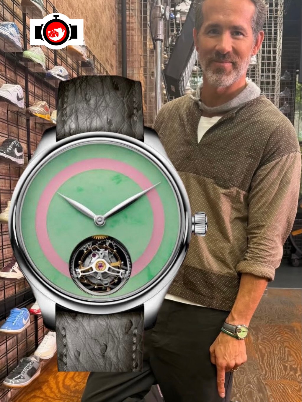 actor Ryan Reynolds spotted wearing a H. Moser & Cie. Endeavour Tourbillon Concept POP