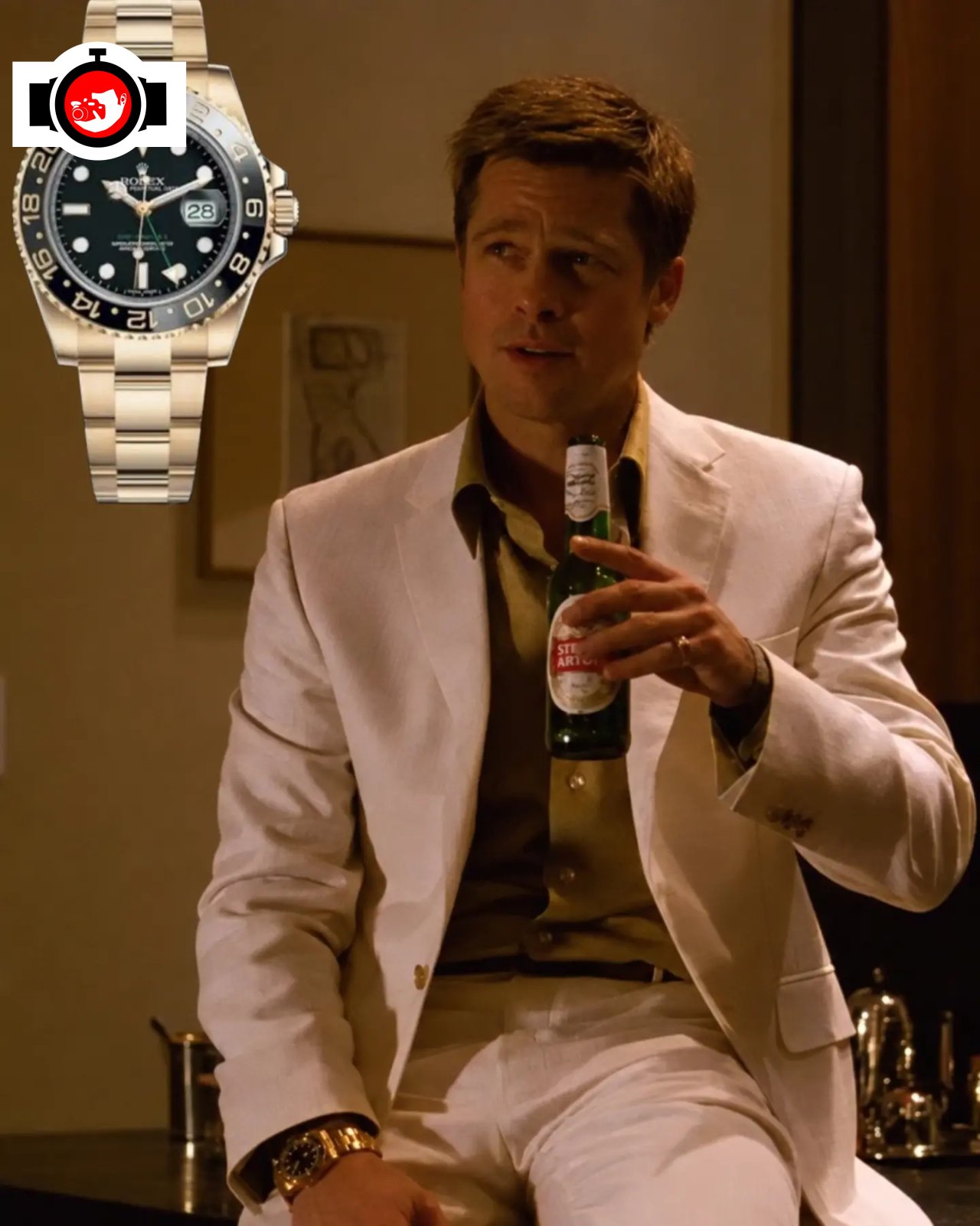 actor Brad Pitt spotted wearing a Rolex 116718LN