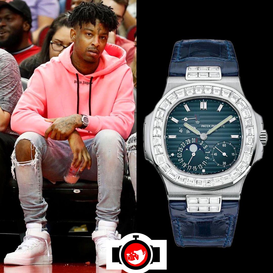 rapper 21 Savage spotted wearing a Patek Philippe 5724G
