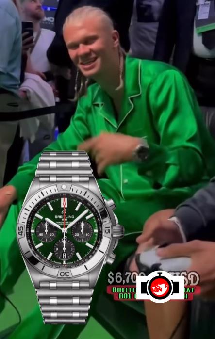 footballer Erling Haaland spotted wearing a Breitling AB0134101L1A1