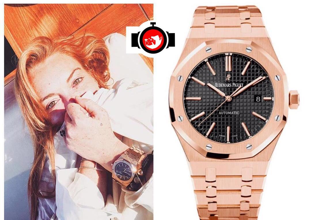 actor Lindsay Lohan spotted wearing a Audemars Piguet 15400OR