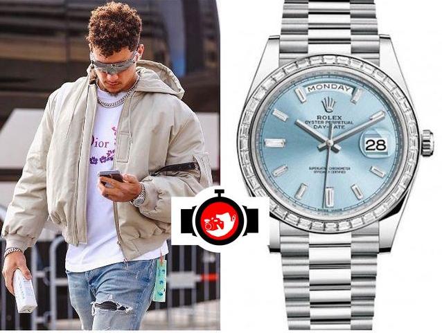 american football player Patrick Mahomes spotted wearing a Rolex 228396TBR