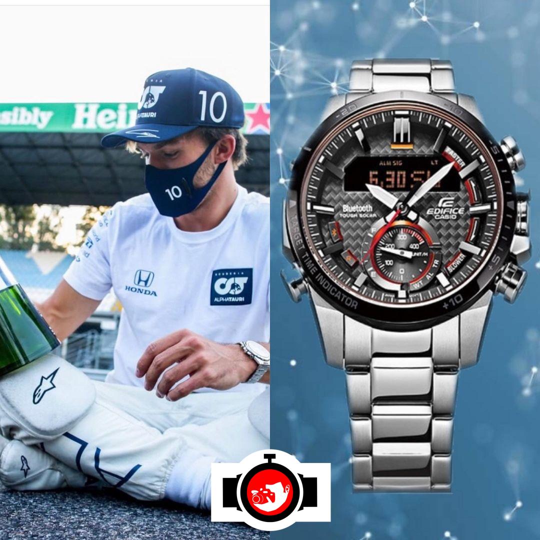 pilot Pierre Gasly spotted wearing a Casio ECB800DB-1A