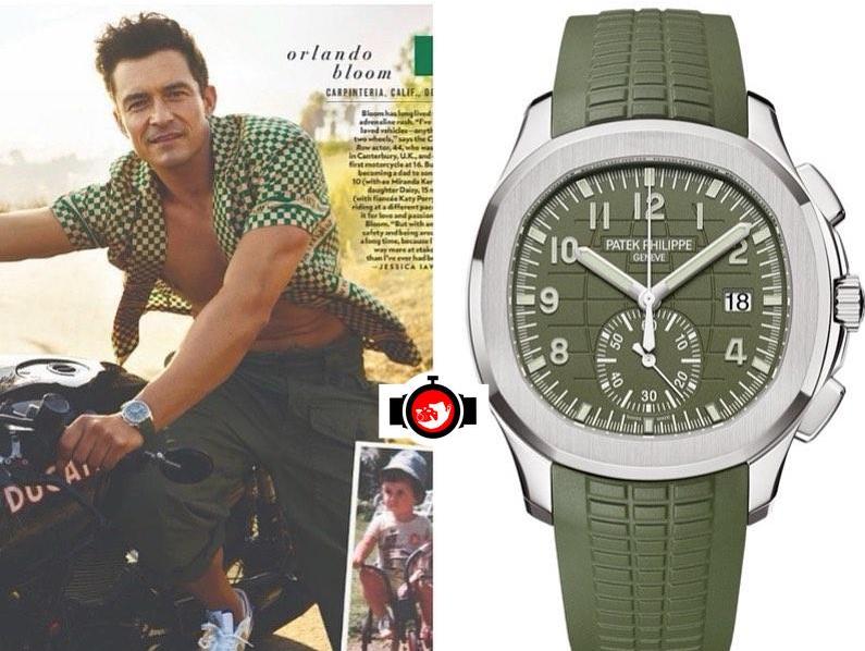 actor Orlando Bloom spotted wearing a Patek Philippe 5968G