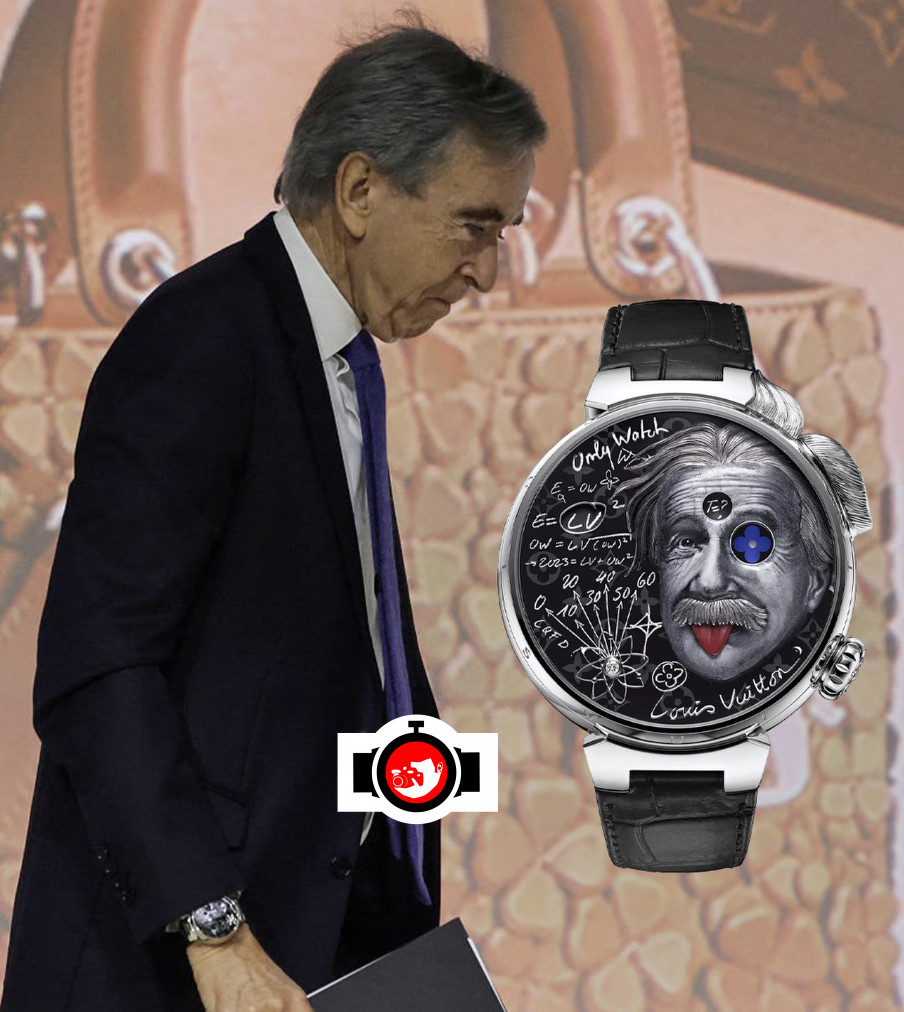 entrepreneur Bernard Arnault spotted wearing a Louis Vuitton Tambour Einstein Automata