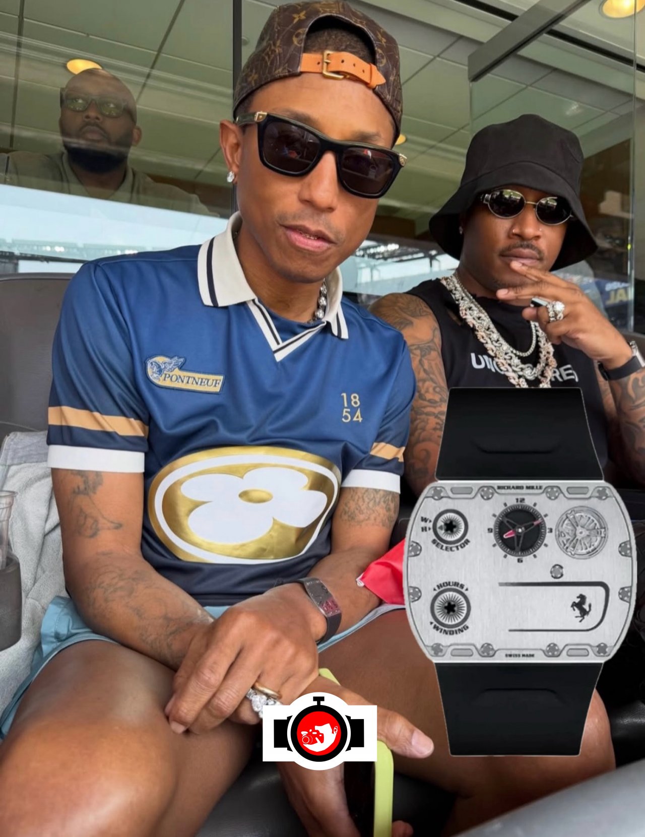 musician Pharrell Williams spotted wearing a Richard Mille RM UP-01 Ferrari